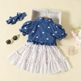 thumbnail image 7 of SJLDQY Infant Child Girls Outfits Short Sleeve Ruffles Heart Prints Denim Coat Tops Princess Dress Headbands Clothing Set Pink 6-9 Months, 7 of 7