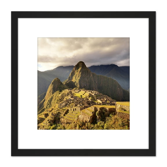 St Amant Macchu Picchu Cusco Peru Landscape Photo 8X8 Inch Square Wooden Framed Wall Art Print Picture with Mount