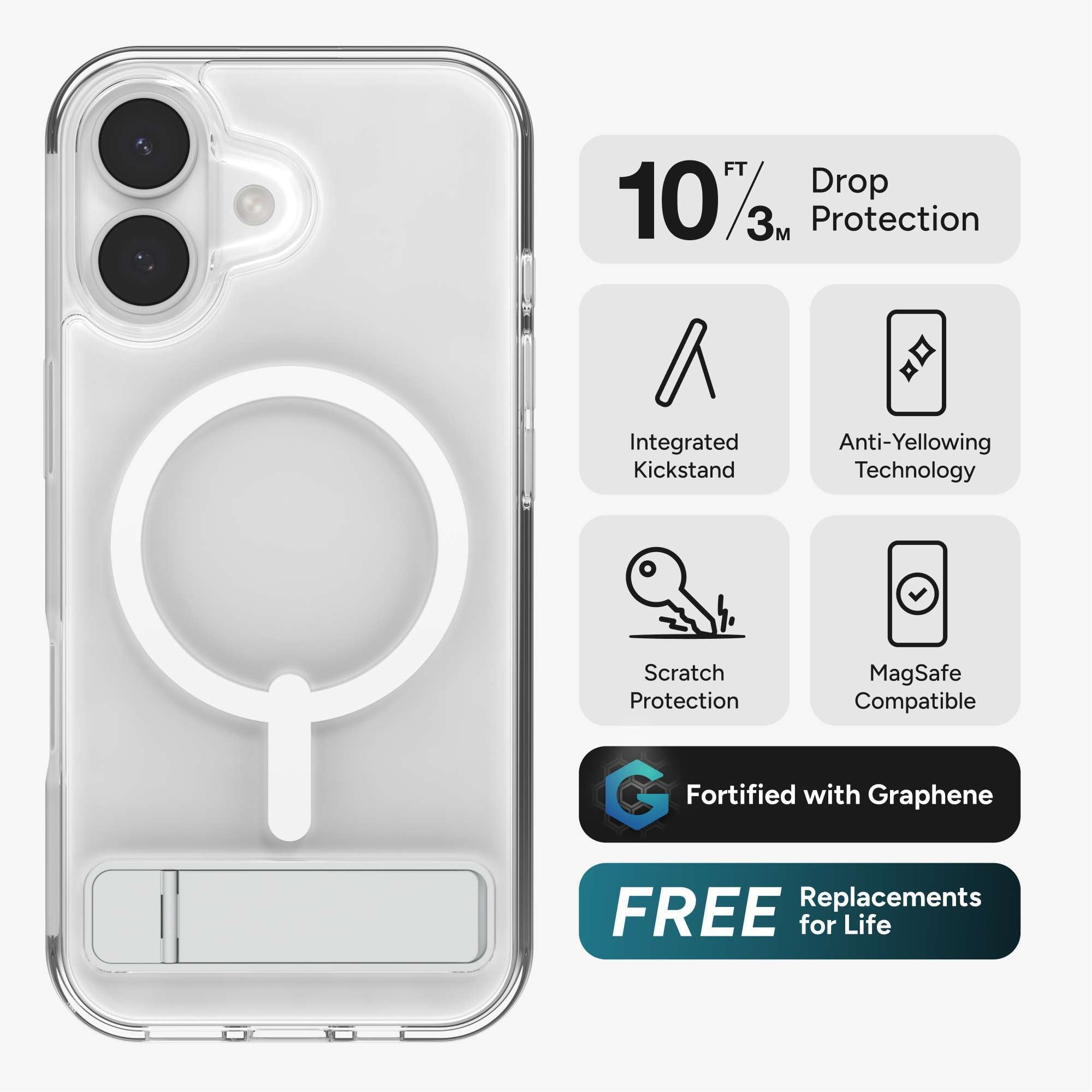 ZAGG Clear Snap with Kickstand - Apple iPhone 17 Clear Case with MagSafe and Built-In Kickstand