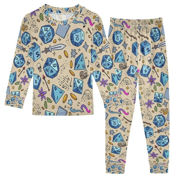 FORMRS Long Sleeve Top and Pants Pajama Set for Niños 2-Piece Sleepwear, Sizes 18M-8Y, Blue Dice Pattern