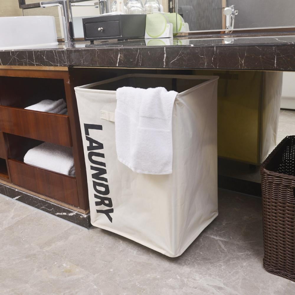 Laundry Basket With Handle On Wheels, Foldable Corner Storage Bins Dirty Clothes Hamper For Laundry Room Organization, Collapsible Rolling Laundry Hamper (White,Square)