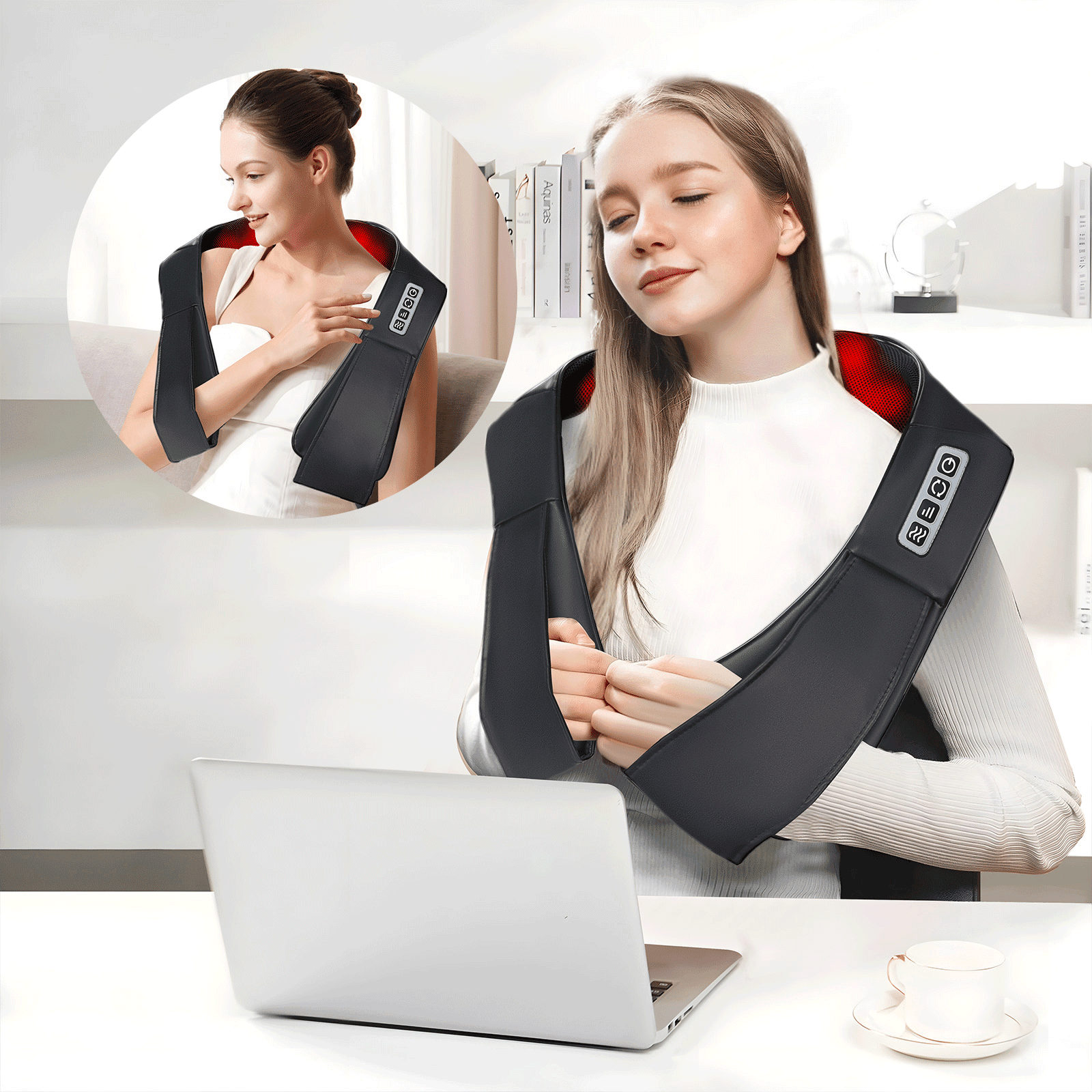 Hlthsky Shiatsu Shoulder Neck Massager with Heating,3D Deep Kneading Shoulder Massager, Gifts for Men Women, Black