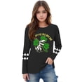 thumbnail image 3 of Girls St. Patrick's Day T-Rex Dinosaur Shamrock Long Sleeve T-Shirt Happy St. Pat-Rex Day Black,Size 11 T, 3 of 5