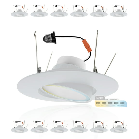 NuWatt 5/6" Gimbal Eyeball Light LED Retrofit Selectable CCT Remodel Recessed Lighting Kit 16 Pack