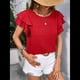 thumbnail image 5 of Camisas de Verano para Mujer, con Volantes, Corta, Cuello Redondo, con Textura, Elegantes Blusas de Negocios para Mujer, Elegantes e Informales Rojo XL, 5 of 9