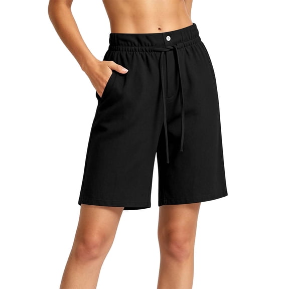 Hurxie Long Sweat Shorts for Women Casual Summer Bermuda Loose Lounge Workout Athletic Shorts with Pockets Black,S
