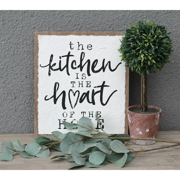 Parisloft the Kitchen Is the Heart of the Home Farmhouse Wood Wall Sign, 10.5 x 11.75"