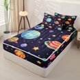 thumbnail image 2 of Manfei Cute Cartoon Space Planets Zipper Twin Comforter Sets with Fitted Sheet and 2 Pillowcases,Celestial Stars Zipper Bedding Set,Black,Colorful Stars Reversible,4pcs, 2 of 8