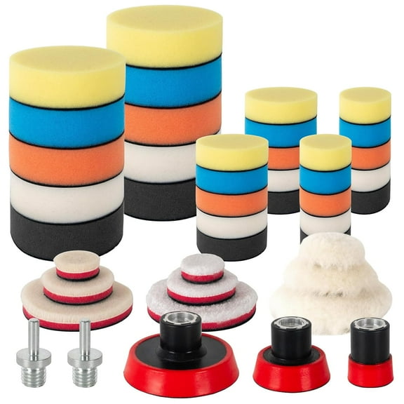 44Pcs 1inch 2inch 3inch Detail Polishing Buffing Pad Mix Size Car Detailing Kit with M14 Thread Backing pad & Adapters for Buffer Polisher Polishing, Buffing,Waxing
