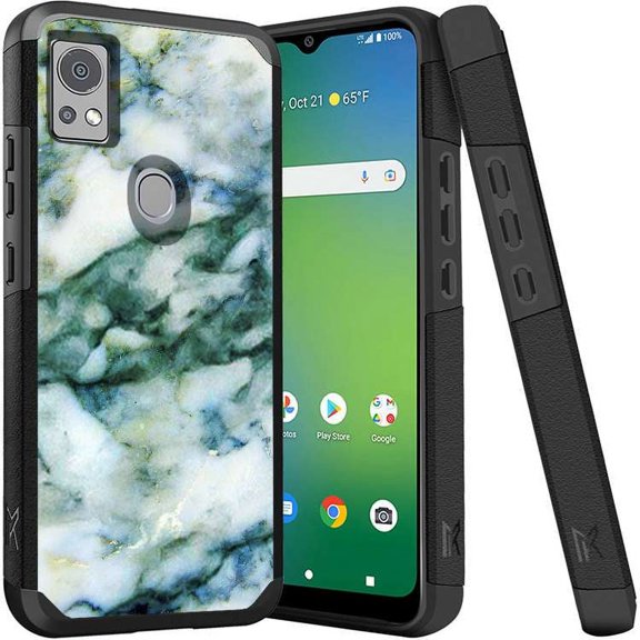 ANJ  Shockproof Dual Layer Slim Hard Case   Tempered Glass Cover Compatible with Icon 5, AT&T Motivate 4 - Green Marbling 2