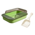 thumbnail image 2 of Cat Litter Box Kitten Litter Pan with High Side Cat Sandbox Sturdy Semi Enclosed Pet Litter Tray Cat Toilet for Indoor Cats Pets Accessories Clear and Green, 2 of 10