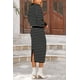 thumbnail image 2 of Conjunto de suéter PRETTYGARDEN, falda midi de punto a rayas negras para mujer, 2 of 9