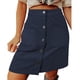 thumbnail image 2 of Falda Botón Delantero Cintura Alta Bolsillos Laterales Color Sólido Fibra De Poliéster Falda Casual Azul L, 2 of 6