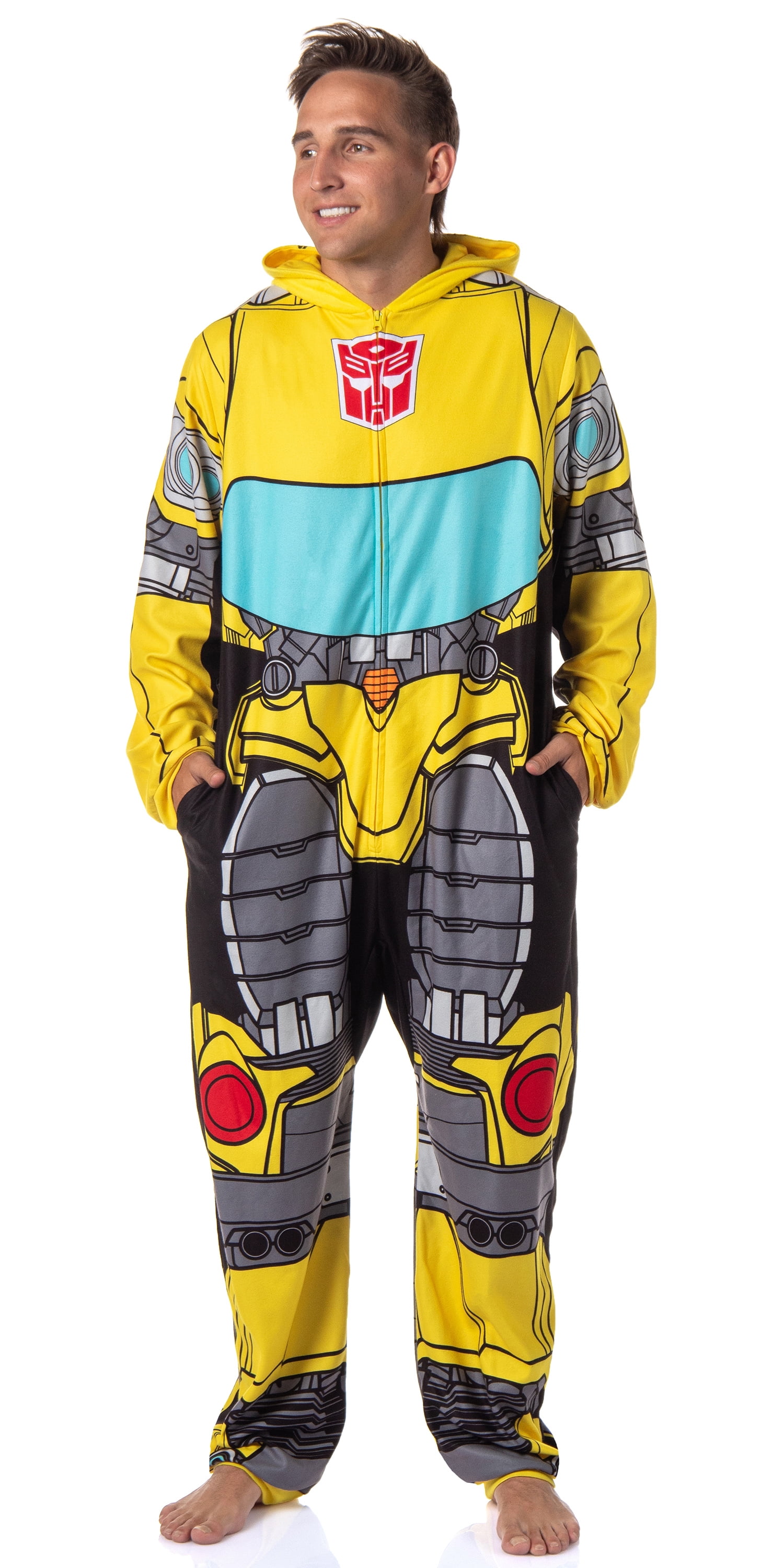 Transformers Men's Retro Autobots Character Hooded One Piece Union Suit Costume Pajama Loungewear Sleepwear