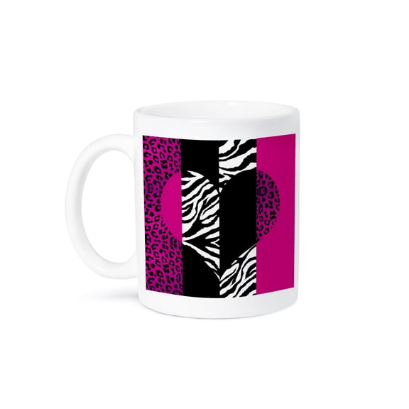 3dRose, Pink Black and White Animal Print - Leopard and Zebra Heart, 11oz Mug