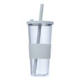 thumbnail image 1 of Verre en Plastique de 710 ml avec Bouchon et Grand Réutilisable Tasse de Thé au Lait Perlé Café Glacé Thé Glacé Smoothie Tasse à Emporter Transparente Isolée Verre à Double Couche., 1 of 6