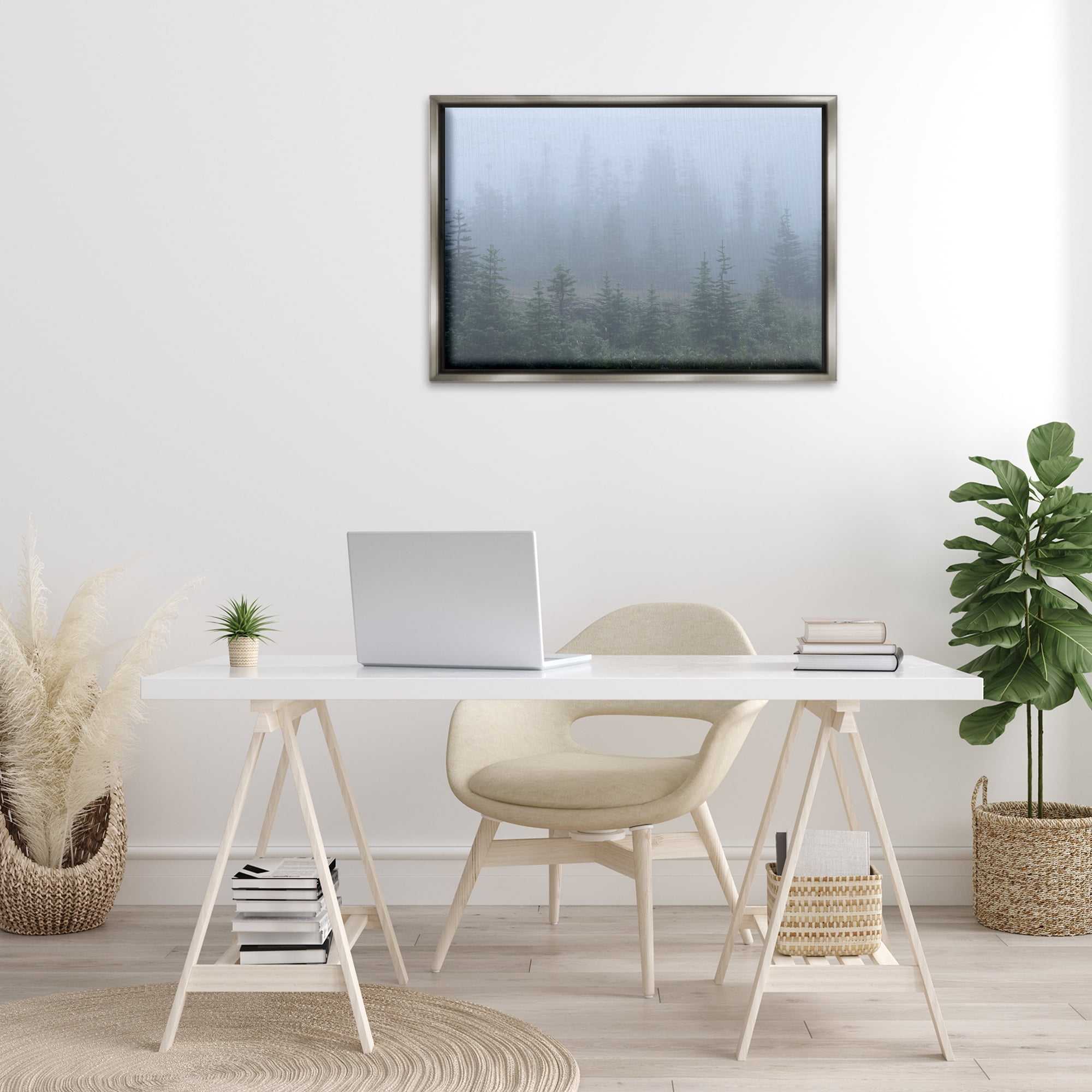 Stupell Industries Foggy Forest Trees Landscape Photography Gray Floater Framed Art Print Wall Art, 31 x 21