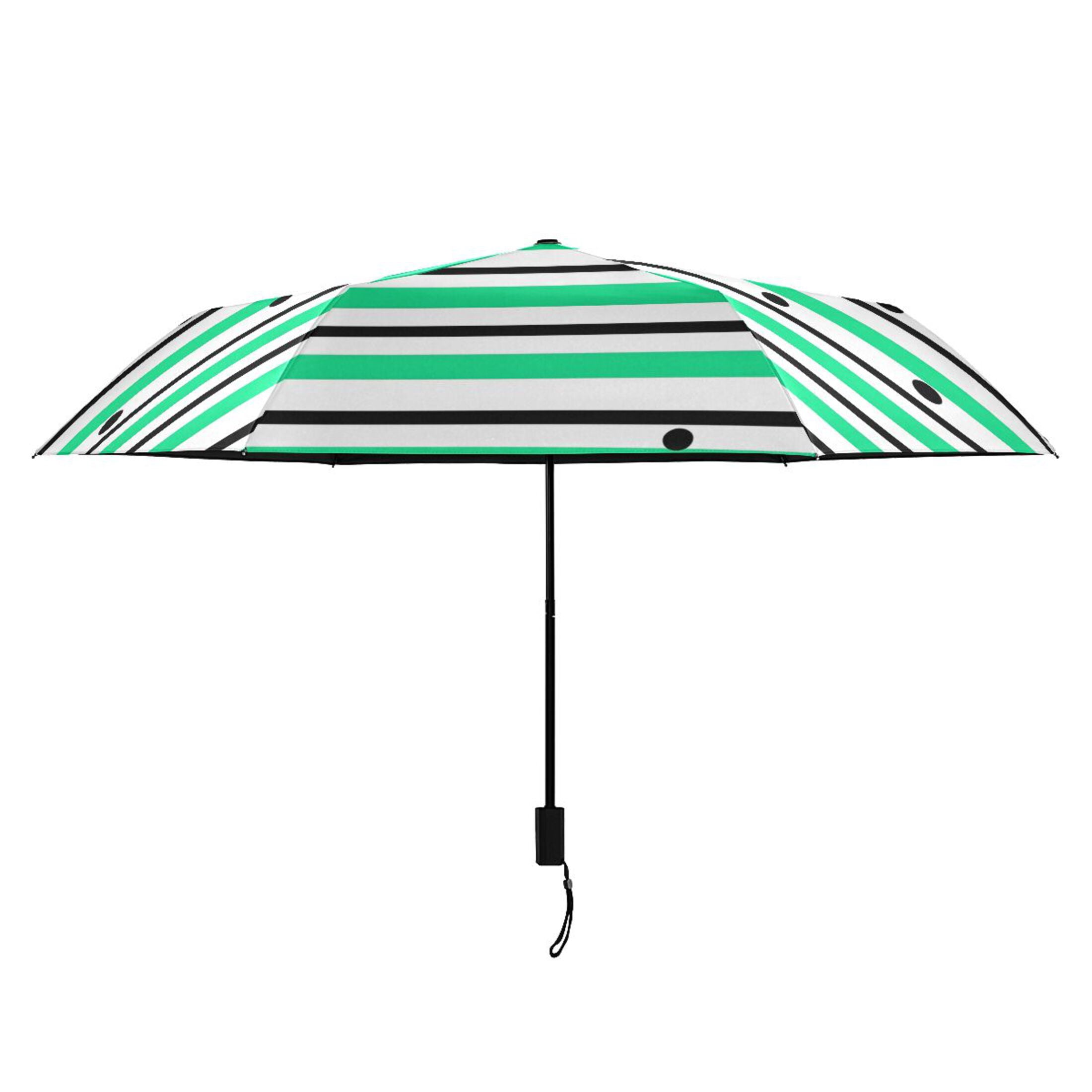 ALAZA Stripes Polka Dots UPF 50+ Compact Folding Umbrella for Rain Travel Umbrella Packable