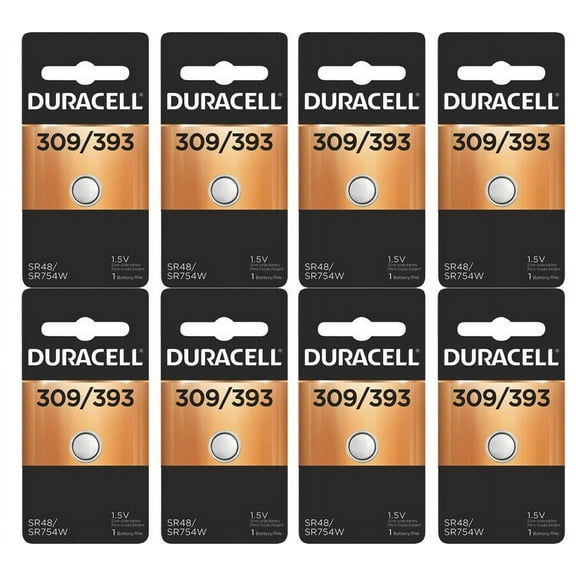 8 Duracell 309/393 Watch Calculator Silver Oxide Battery SR48, SR754W/SW, V309
