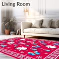 thumbnail image 2 of ODIKA 5'x7' Machine Washable Non-Slip Area Rug, Merry Snowman Gathering Interlocking Festive Scene High Traffic Rug, Red, 734679, 2 of 7