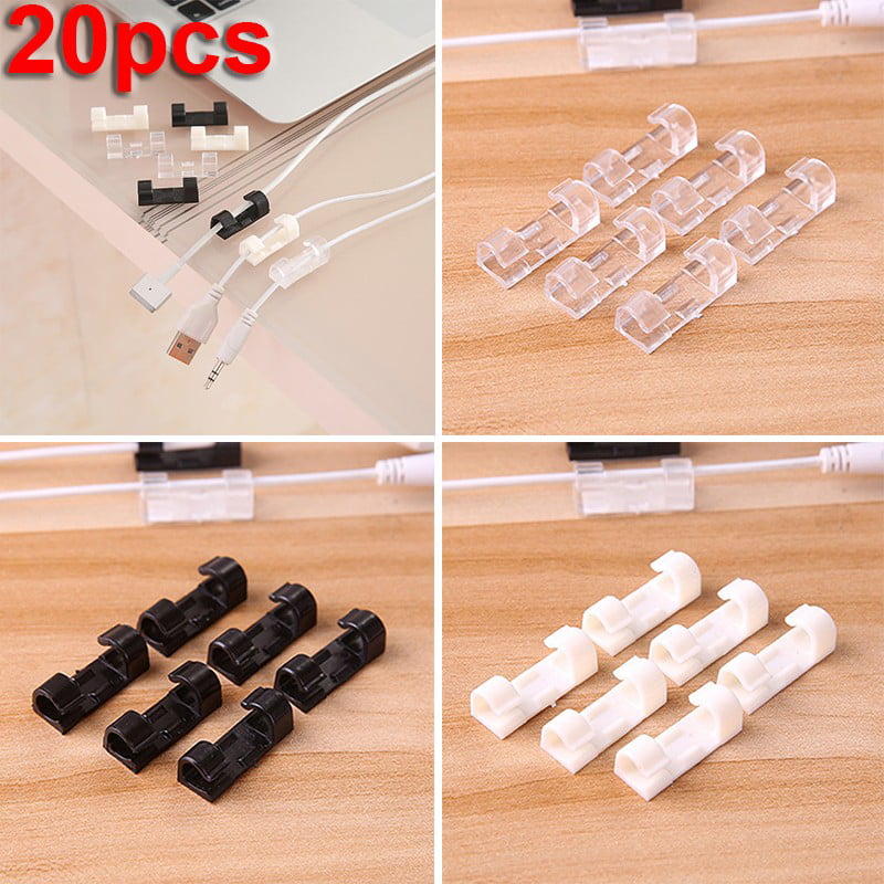 Geege 20Pcs Self Stick Wire Cable Cord Clips Clamp Table Wall Tidy