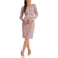 thumbnail image 2 of Vestido de mujer estilo CHIC INSPIRAR con estampado de pata de gallo, cuello redondo, manga larga, ajustado y tipo sheath, color rosa, 2 of 6