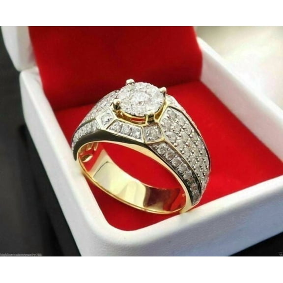 Men's Engagement Ring 3 CT Round Cut White Moissanite 14K Yellow Gold Plated