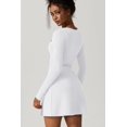 thumbnail image 2 of Womens Square Neck Bodice Dress Long Sleeve Side Slit Flare Mini Dresses, 2 of 6
