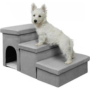 Dog Stairs for High Bed 18" H,Foldable Pet Stairs for Small Medium or Large Dogs Puppy with Storage for Bed or Couch, 3-Step Cat Dog Steps Ramp for High Bed