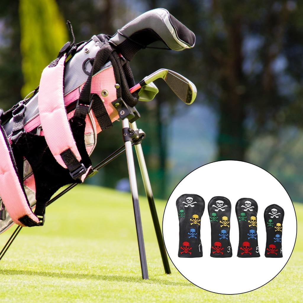 Yihuala 4Pcs PU Golfs Club Head Cover Pattern Wood Headcover Golfs Driver Hybrids Head Cover