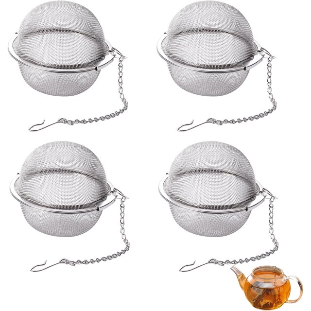 Fidqiog 4 Pcs Tea Infuser, Stainless Steel Tea Steeper with Strainer Fine Mesh, Tea Strainer for Hot Iced Brewing, Durable Tea Ball Infusers for Mugs Pots, Easy-Clean Strainer Fine Mesh