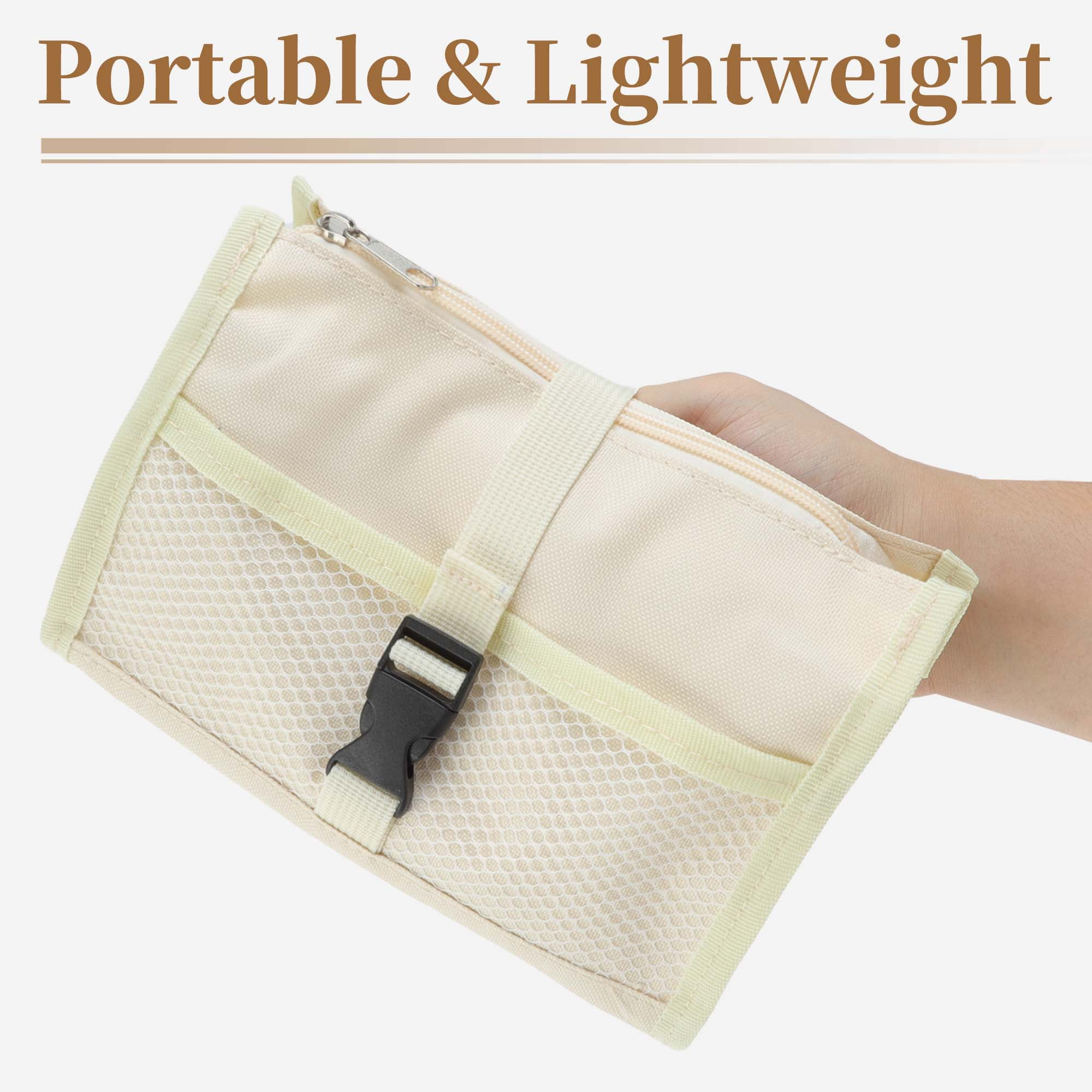 Unique Bargains Mesh Style Aesthetic Pen Bag Organizer Beige