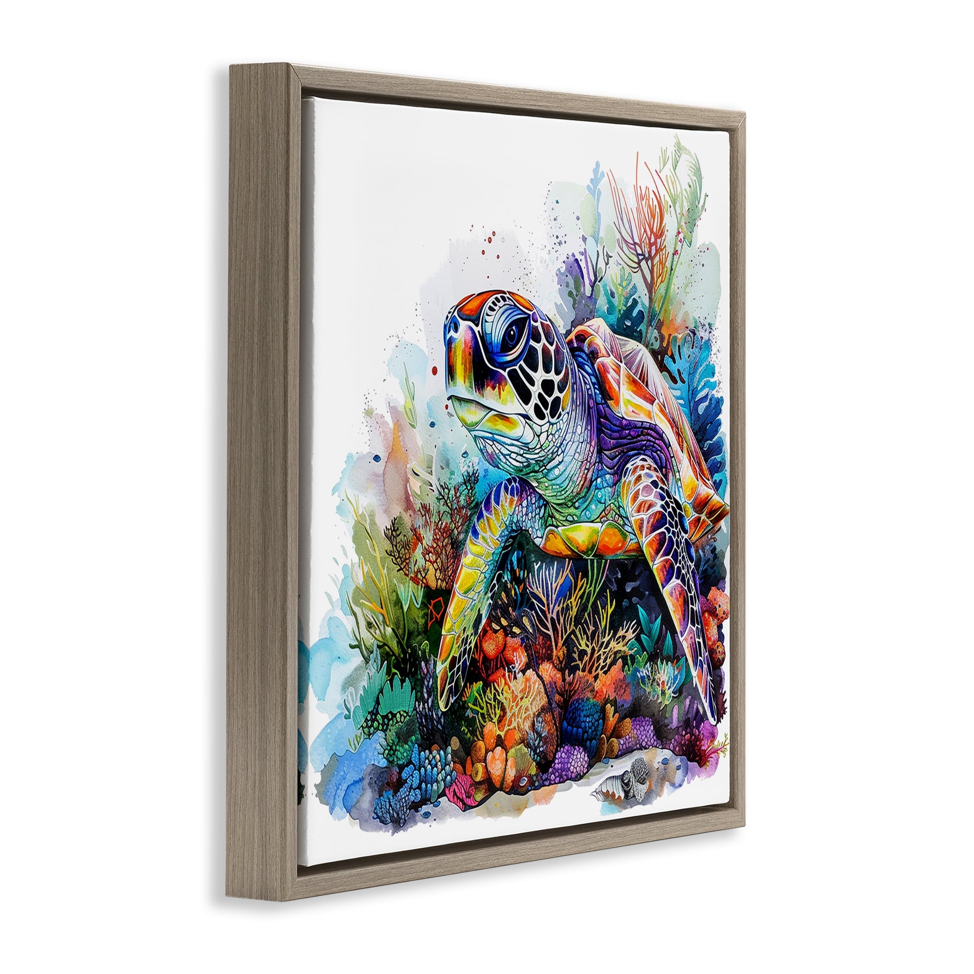 Stupell Industries Aquatic Sea Turtle Animals Painting Brown Floater Framed Canvas Art Print Wall Art, 25 x 25