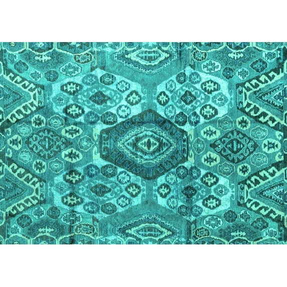 Ahgly Company Machine Washable Indoor Rectangle Abstract Turquoise Blue Modern Area Rugs, 8' x 12'