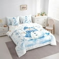 thumbnail image 3 of Homewish Cute Snowman 7-Piece Bedding Comforter Set,Merry Christmas Xmas Snowflake King Bedding Sets,White Blue Bed Sheets For Girl Kids,Microfiber Bedroom Decor Reversible, 3 of 8