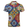 thumbnail image 4 of Mexican Talavera Ceramic Tile Pattern Men Zipper T-shirt Summer Casual Short Sleeve T-shirt Top, 4 of 7