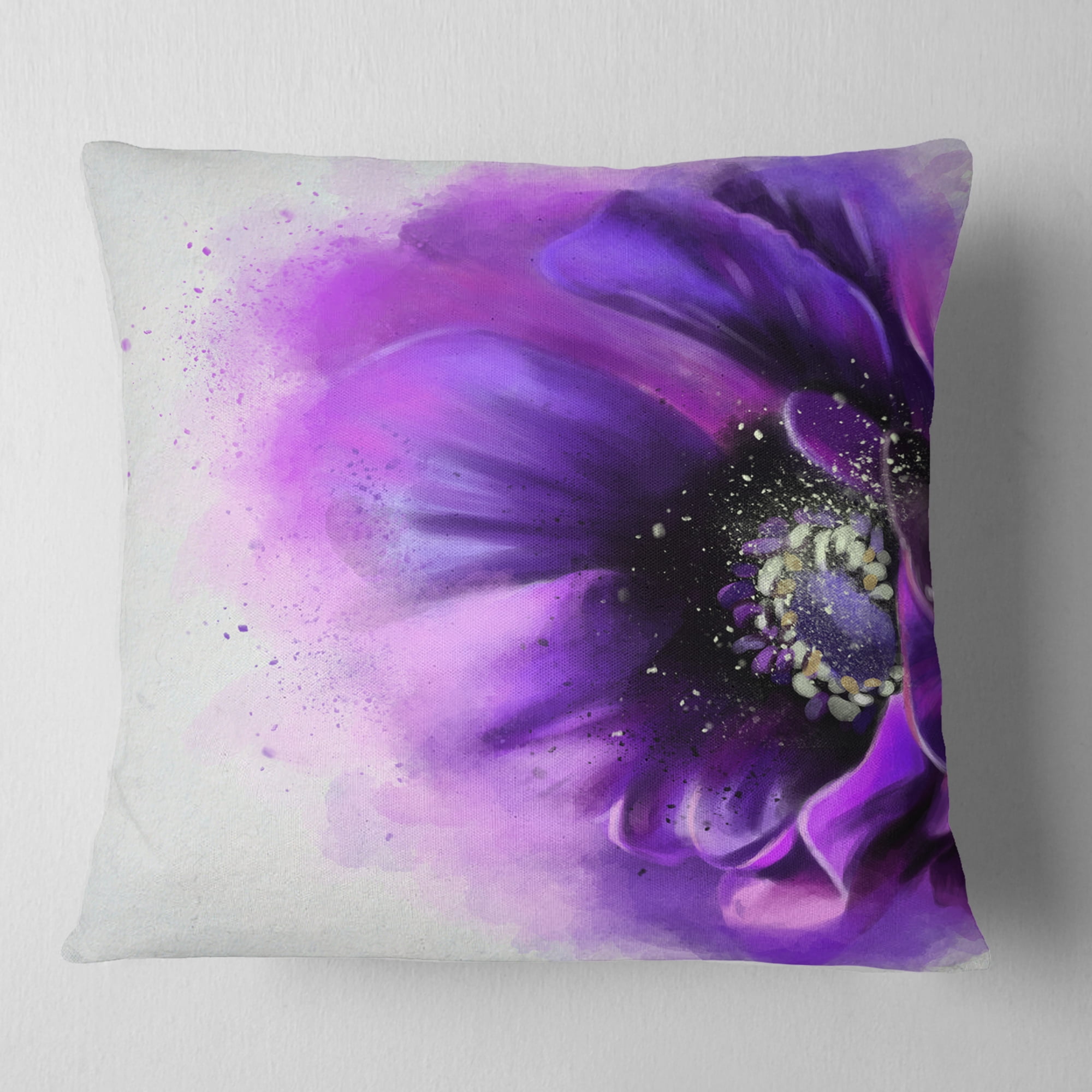 Designart Purple Stylized Watercolor Poppy - Floral Throw Pillow - 18x18
