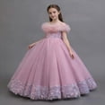 thumbnail image 4 of BFHHYA Girls Tulle Dresses Lace Off Shoulder Long Dress Wedding Birthday Flower Girl Dresses Size 3-14 Years, 4 of 5