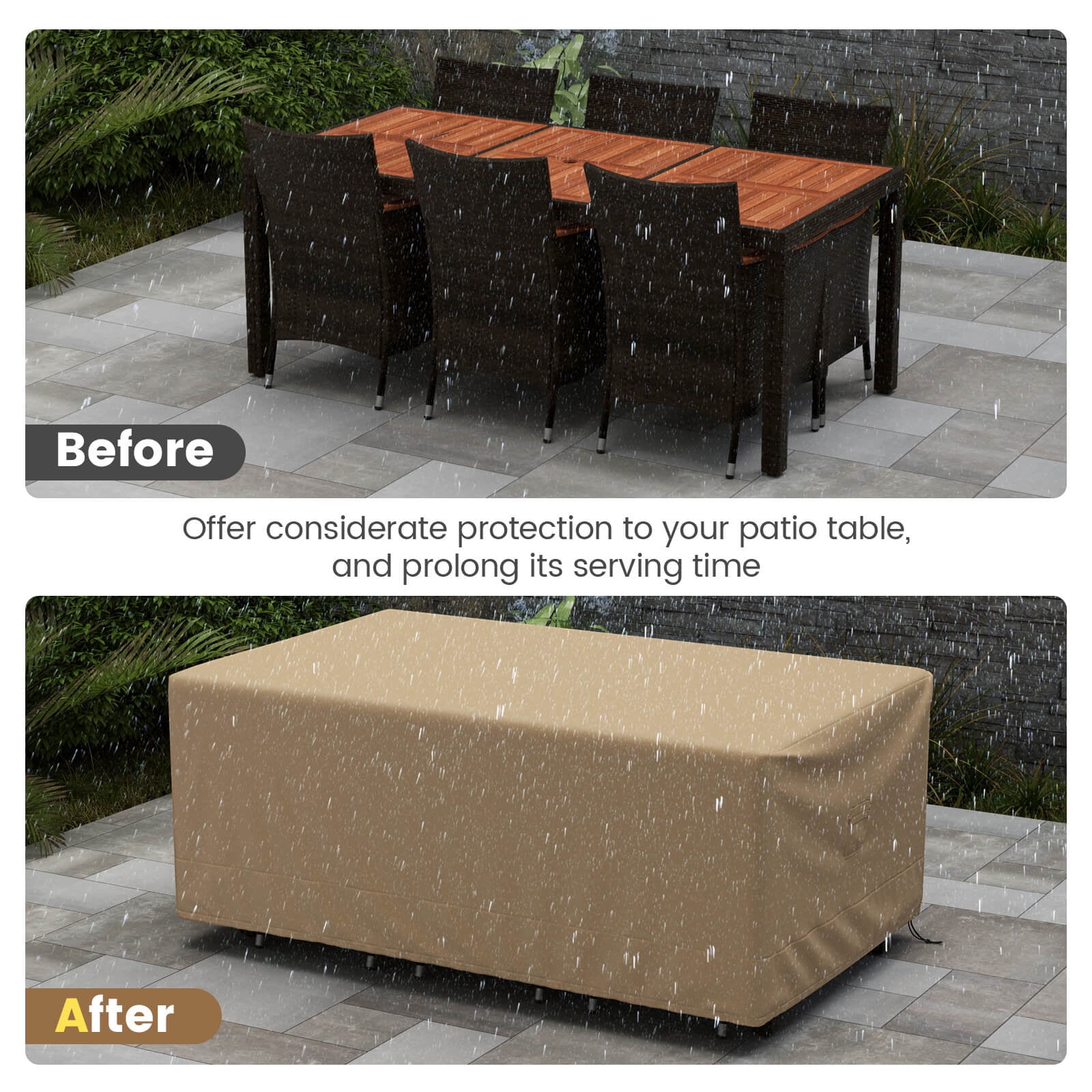 Costway Patio 90''x50'' Dining Set Cover Rectangle Table Chair Waterproof Handle Air Vent