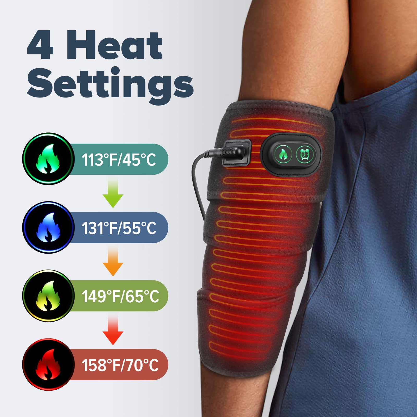 Heating Pad Wrap for Multiple Areas Multi-USE WRAP Heating Pad for Elbow, Wrist, Ankle and Forearm Body Strip Type Wrap Around Heating Pad 79" Long Charge Cord Tennis Elbow Heating Pad