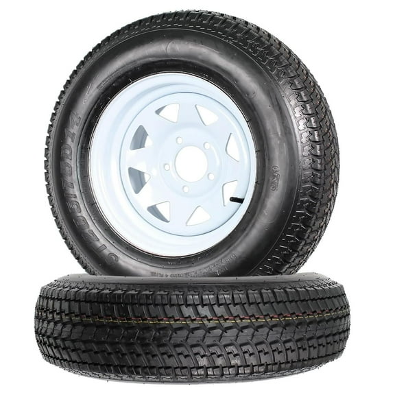 Ladcaser 2 Pack Trailer Tires on Rim ST205/75D14 205 75 14 6PR Trailer Tires with 14in White Spoke Wheel Load Range C 205/75/14 Set of 2 Trailer Tire