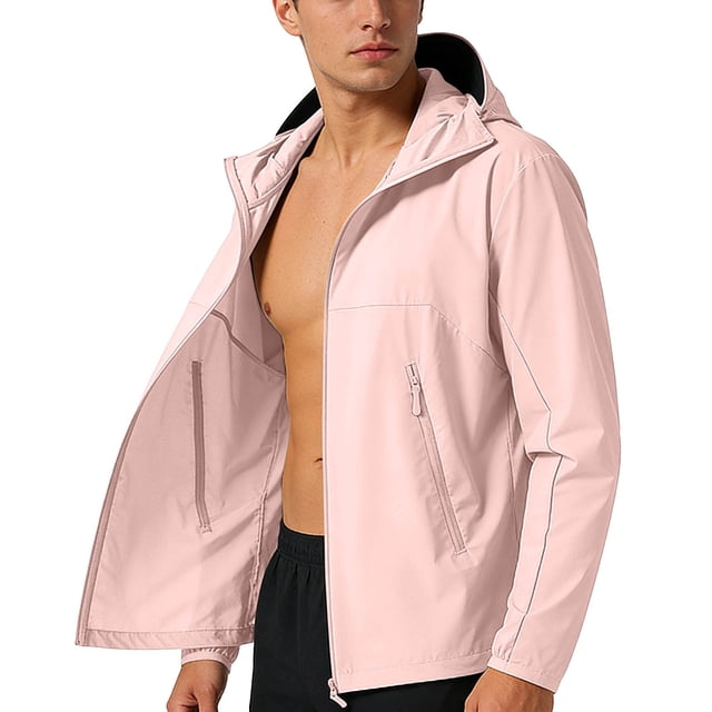 Mens Manga Larga Color Sólido con Capucha Cremallera Cardigan Hielo Seda Fina Chaqueta Protectora Solar para Uso Diario Al Aire Libre