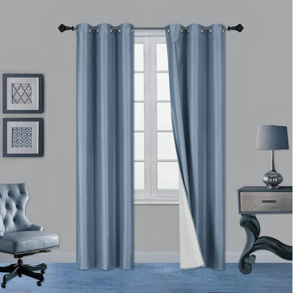 1 Pair Slate Blue Noa 84" Length Insulated Lined 100% Heavy Thick Blackout Silver Grommet Window Curtain Panels Drapes Not See Through Energey Saving