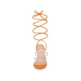 thumbnail image 6 of BLISSFUL STEP Women's Satin Rhinestone Clear Strap Strappy Lace Up Stiletto Heel Sandals, 6 of 8