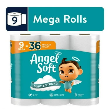Angel Soft Toilet Paper, 9 Mega Rolls, Soft and Strong Toilet Tissue