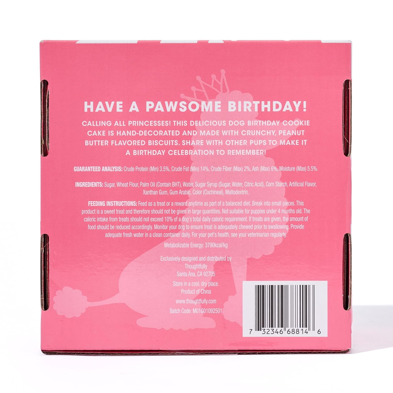 Thoughtfully Pink Princess Dog Birthday Cake, Peanut Butter Flavored Mini Cookie Cake Treat, Hand Decorated Hollow Biscuit Cake