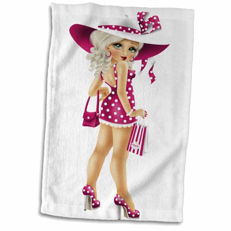 3dRose Cute Pink Polka Dot Glam Fashion Girl Illustration - Towel, 15 by 22-inch (twl_324520_1)