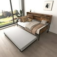 thumbnail image 3 of PAPROOS Twin Size Daybed with Trundle Included, Farmhouse Daybed Frame with Sliding Barn Door Storage Headboard and Charging Station & LED Light for Bedroom and Guest Room, Rustic Brown, 3 of 10