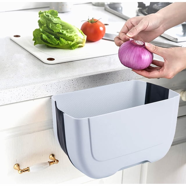 Mini bote de basura plegable para colgar en la puerta del gabinete de cocina, pequeño bote de basura plegable debajo del fregadero, bote de basura plegable montado en la pared ER