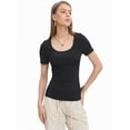 thumbnail image 2 of 3-pack Black Women's Summer Scoop Neck Short Sleeve T-Shirts Ribbed Knit Slim Fitted Casual Basic Top, 2 of 6